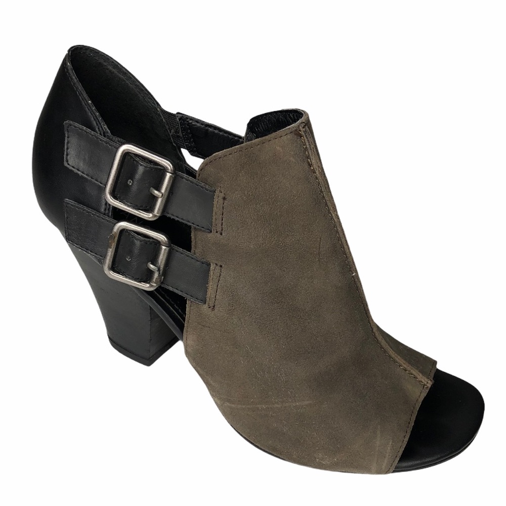Franco Sarto Theoni Gray/Black buckle heel bootie